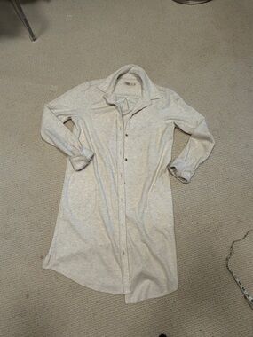 Faherty Light Heather Gray Long Sleeve Button-Front Shirt Dress